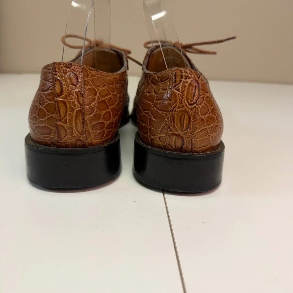 Moretti Collezione Italia Mens 9.5 Brown Crocodile Embossed Leather Shoes A1788‎